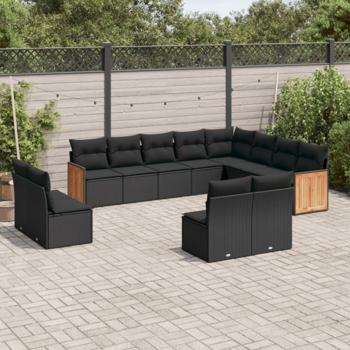 Gossi set canapele de gradina, 12 piese, cu perne, negru, poliratan
