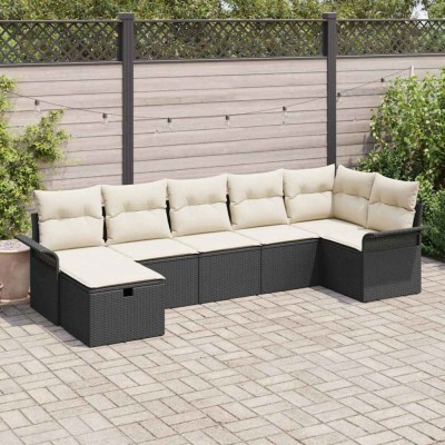 vidaXL Set de canapele pentru grădină cu pernă 7 pcs Negru Rattan poli 3360228 foto