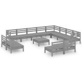 Set mobilier de gradina, 13 piese, gri, lemn masiv de pin