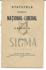STATUTELE CLUBULUI NATIONAL - LIBERAL DIN CRAIOVA, 1911 foto