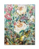 Tablou cu trandagiri albi impasto pictat manual, 40x30cm acril pe panza in relief efect 3D, Kenny Varniote