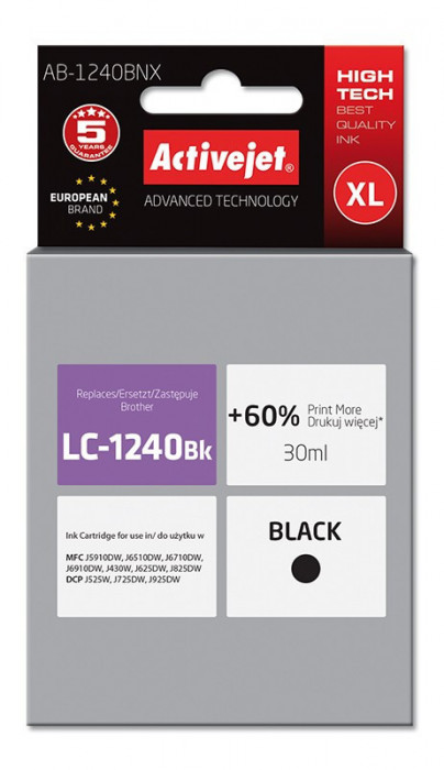 Cartus compatibil lc1240bk black pentru brother, premium activejet, garantie 5