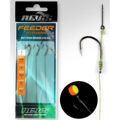 Carlige Legate Nevis Feeder Bait Spike Braided Line Rig, Nr.10, 3buc/plic foto