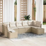 vidaXL Set canapele grădină 7 piese, perne incluse, bej, rattan polițat