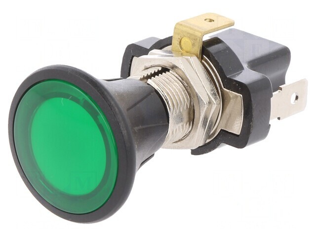 Comutator Push-Pull Verde LED 10A 14VDC