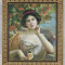 Tablou cu o fata cu trandafir - ulei pe panza cu o rama Art Nouveau REST10