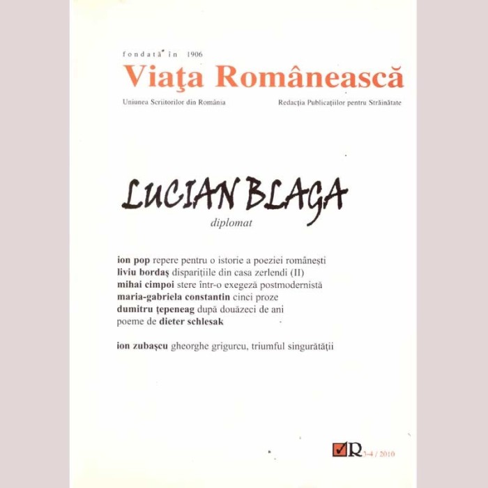 colectiv - Viata Romaneasca. Lucian Blaga - diplomat. Anul CIV (104)