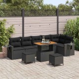 Set canapele grădină , 9 piese cu perne, ratan negru și acacia.