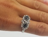 Splendid inel din aur, diamante si safire rare albastru-verzui model unicat, 14k, Alb