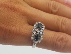 Splendid inel din aur, diamante si safire rare albastru-verzui model unicat