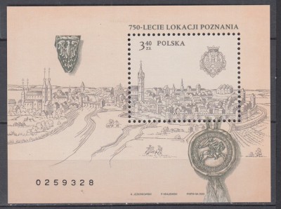 POLONIA 2003 A 750-a ANIVERSARE POZNAN BLOC DANTELAT MNH foto
