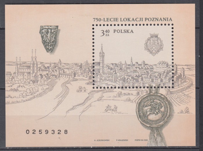 POLONIA 2003 A 750-a ANIVERSARE POZNAN BLOC DANTELAT MNH