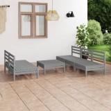 Set mobilier de grădină, 6 piese, gri, lemn masiv de pin