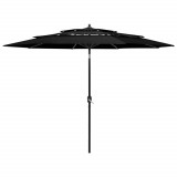 VidaXL Umbrelă de soare 3 niveluri, st&acirc;lp de aluminiu, negru, 3 m