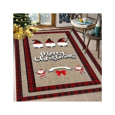 Covor de Craciun cu Merry Christmas si Mos Craciun si gnomi 80x150cm