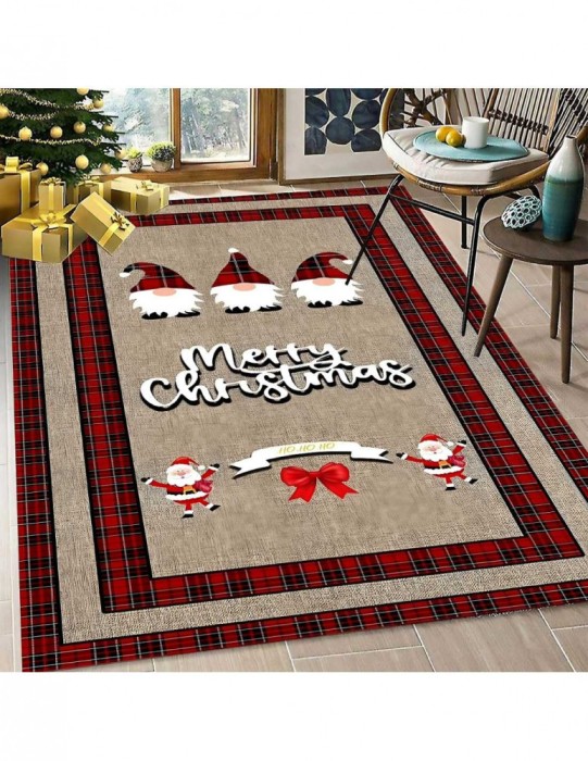 Covor de Craciun cu Merry Christmas si Mos Craciun si gnomi 120x180cm