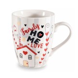 Cumpara ieftin Cana portelan multicolor in cutie cadou Family Home 8.5x10.5 cm, 350 ml