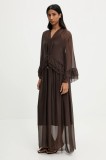 Answear Lab rochie din mătase culoarea maro, maxi, evazată