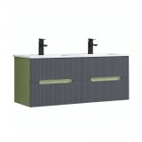 Dulap baie Leziter Trent 120, Verde Fistic-Gri Antracit, 120x45x48cm, MDF, Montaj Perete, 4 Sertare Soft-Close, Chiuveta Ceramica