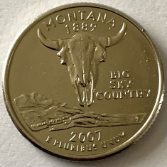 AMERICA QUARTER 1/4 DOLLAR 2007 LITERA P. (Craniu de bizon - MONTANA)PL. PLATINA foto