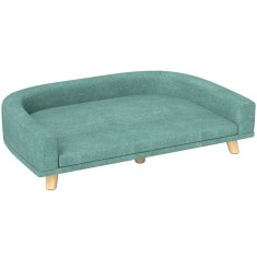 PawHut Canapea Elegantă pentru Animale de Companie, Pat &Icirc;nălțat cu Pernă Moale, Cadru din Lemn, Verde, 98x67x25cm | Aosom Romania