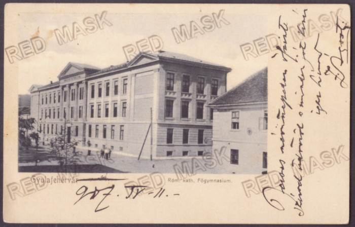 616 - ALBA-IULIA, High School, Litho, Romania - old postcard - used - 1907