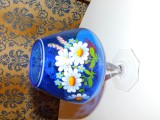 Cristal albastru Bohemia, pictat manual, decorativ sau vaza