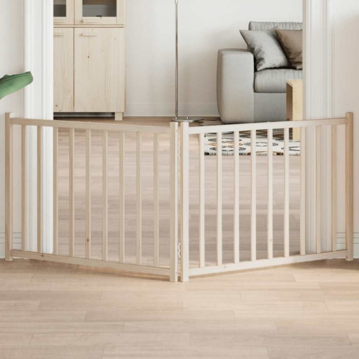 vidaXL Poartă pentru c&acirc;ini pliabilă, 2 panouri, 160 cm, lemn de brad 352272