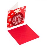 Felicitare Crăciun, 3D Om de Zăpadă, Sclipici, Lungime x Lățime 7x7 cm, Plic Roșu, Oem