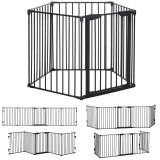 PawHut Poartă pentru C&acirc;ini de Talie Mică și Medie, Țarc Pliabil cu Structură Modulară cu 5 Panouri, 300x3x74.5 cm, Negru | Aosom Romania