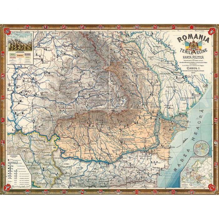 Harta Romania si Terile vecine, 1899, 50x70cm, repro