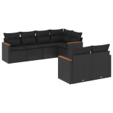 Cumpara ieftin Set canapele de gradina cu perne, 7 piese, negru, poliratan