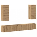 Cumpara ieftin Set dulap TV 4 piese montat pe perete Stejar artizanal