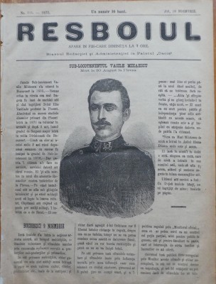 Ziarul Resboiul, nr. 111, 1877, Sub - locotenentul Vasile Mihaescu foto