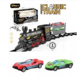 Trenulet electric cu sunete, lumini, fum si 2 masinute metalice