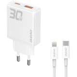 Incarcator Retea Cu Cablu Lightning Dudao A30EUL, 30W, 3A, 1 x USB-A - 1 x USB-C, Alb, Apple