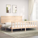 VidaXL Cadru de pat cu tăblie Super King Size, lemn masiv