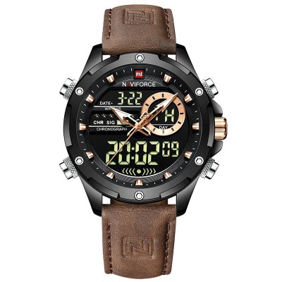 Ceas barbati Naviforce Cronograf Casual Analog Digital Quartz Piele Maro foto