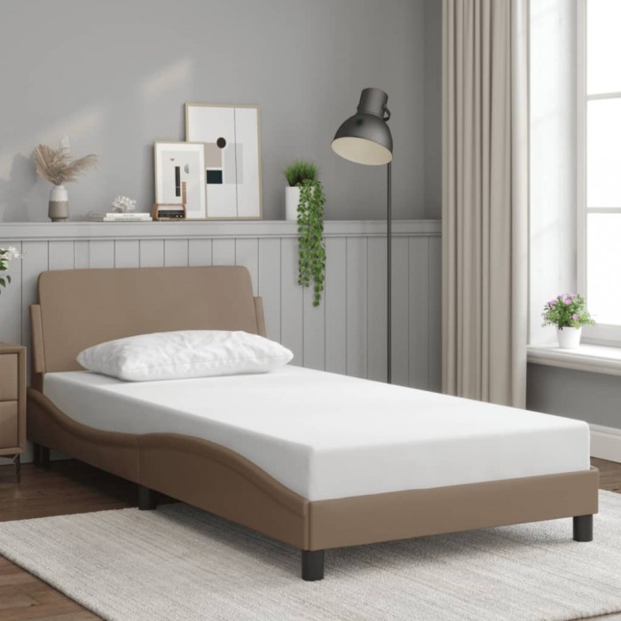 vidaXL Cadru de pat cu tăblie, cappuccino, 100x200 cm, piele ecologică 373142