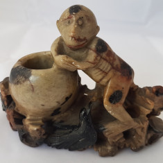 Obiect decorativ vintage din jad / sfesnic model haios maimuta