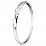 Inel cu dimanat, din aur alb de 14K - crestături subțiri pe brațe, diamant transparent - Marime inel: 52