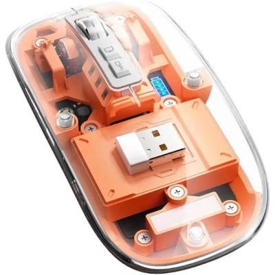 Mouse Nou M133, 2400dpi, 5 Butoane, Indicator Nivel Baterie, Transparent, Portocaliu, Wireless + Bluetooth foto