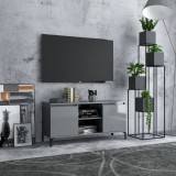 Cumpara ieftin Comodă TV cu picioare metalice, gri extralucios, 103,5x35x50 cm