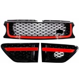 Ansamblu Grila Centrala si Grile Laterale compatibil cu Land Range Rover Sport L320 Facelift (2010-2013) Autobiography Look Editie Rosu Negru RRFGA01F