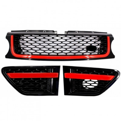 Ansamblu Grila Centrala si Grile Laterale compatibil cu Land Range Rover Sport L320 Facelift (2010-2013) Autobiography Look Editie Rosu Negru RRFGA01F foto