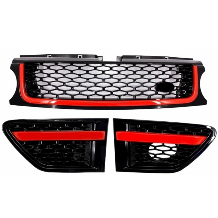 Ansamblu Grila Centrala si Grile Laterale compatibil cu Land Range Rover Sport L320 Facelift (2010-2013) Autobiography Look Editie Rosu Negru RRFGA01F