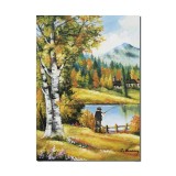 Tablou cu pescarul norocos pictat manual, 70x50cm pictura ulei pe panza Constantin Feraru