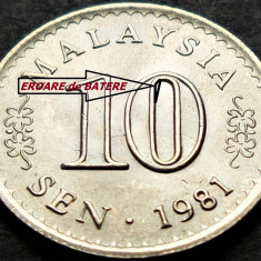 Moneda exotica 10 SEN - MALAEZIA, anul 1981*cod 5325 = UNC + ERORI REVERS AVERS