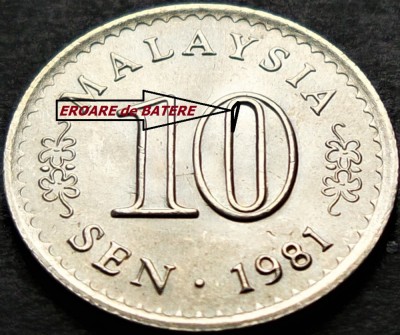 Moneda exotica 10 SEN - MALAEZIA, anul 1981*cod 5325 = UNC + ERORI REVERS AVERS foto