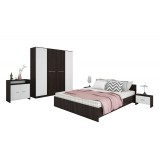 Dormitor Lorena Wenghe cu Pat matrimonial 160 cm x 200 cm Dulap 4 usi 164x192x48 Noptiere 44x32x23 si comoda Tv 67x72x41